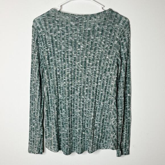 Bobeau Women's Knit Top Size XS Heathered Green Knot Front Ribbed Long Sleeve - Picture 2 of 6